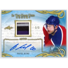 Pavel Bure 2019 Leaf In The Game Used Hockey Gold Patch Auto 1/1 Card #UA-PB1