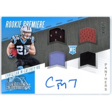 Christian McCaffrey 2017 Panini Absolute Rookie Quad Relic Auto Card #257 02/25