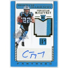 Christian McCaffrey 2017 Panini Pantheon Neophyte Calligraphy Gold Rookie Patch Autograph Card #110 05/25