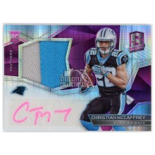 Christian McCaffrey 2017 Panini Spectra Rookie Patch Autograph Neon Pink Card #211 10/15