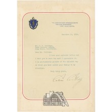 Calvin Coolidge Autographed Executive Department Boston 1919 Letter- JSA LOA