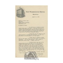 Calvin Coolidge Autographed 1922 New Washington Hotel Letter - JSA LOA