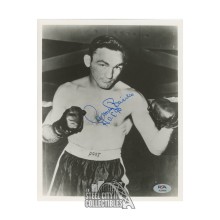 Carmen Basilio Autographed B&W 8x10 Boxing Pose W/ HOF '90 Inscription- PSA/DNA
