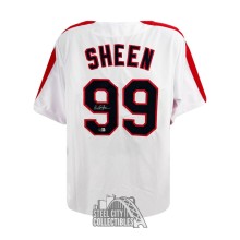 Charlie Sheen Autographed Cleveland Custom White Baseball Jersey - BAS