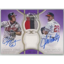 C. Jones & J. Smoltz 2018 Topps Definitive Purple Dual Patch Auto Card 02/10