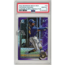 Jackson Chourio 2022 Bowman Mega Chrome 1st Purple Card #79 10/250 PSA 10