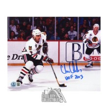 Chris Chelios HOF 2013 Autographed Chicago Blackhawks 8x10 Hockey Photo - BAS