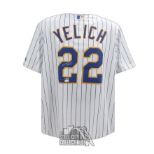 Christian Yelich Autographed Milwaukee Majestic Pinstripe Baseball Jersey - JSA