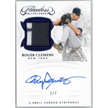 Roger Clemens 2019 Panini Flawless Milestones Patch Autograph Card #MIL-RC 2/7