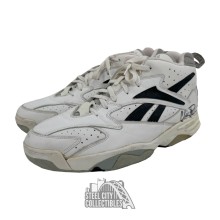 Cliff Robinson Autographed Game Used White Reebok Basketball Shoes - Grey Flannel