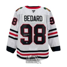 Connor Bedard Autographed Chicago Blackhawks Fanatics White Premium Jersey - Fanatics
