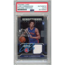 Cade Cunningham 2021-22 Panini Prizm Sensational Swatches Autograph Rookie Card #SW-CCU PSA/DNA (Blue)