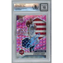 Stephen Curry 2020-21 Panini Mosaic Camo Pink Autograph Card #249 BAS 10 (Blue)