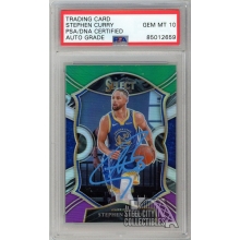 Stephen Curry 2020-21 Panini Select Concourse Green White Purple Autograph Card #57 PSA/DNA 10 (Light Blue)