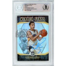 Stephen Curry 2020-21 Panini Donruss Optic Winner Stays Holo Autograph Card #3 BAS (Blue)