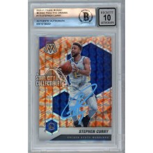Stephen Curry 2020-21 Panini Mosaic Reactive Orange Autograph Card #175 BAS 10 (Blue)