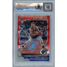 Stephen Curry 2019-20 Panini Hoops Premium Stock Red Cracked Ice Autograph Card #59 BAS 10 (Blue)