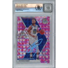 Stephen Curry 2019-20 Panini Mosaic Pink Camo Autograph Card #70 BAS 10 (Blue)
