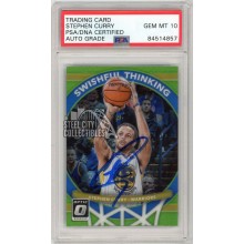 Stephen Curry 2017-18 Panini Donruss Optic Swishful Thinking Green Autograph Card #7 114/175 PSA/DNA 10