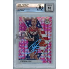 Stephen Curry 2019-20 Panini Mosaic Camo Pink Autograph Card #260 BAS 10 (Blue)