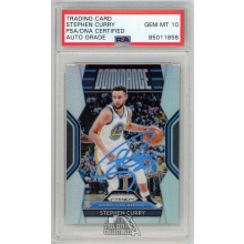 Stephen Curry 2018-19 Panini Prizm Dominance Silver Autograph Card #18- PSA/DNA 10 (Light Blue)