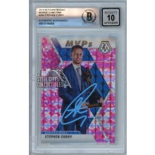Stephen Curry 2019-20 Panini Mosaic MVP's Camo Pink Autograph Card #299 BAS 10 (Blue)