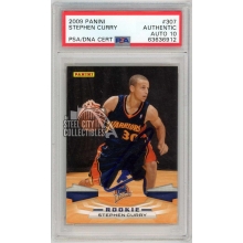 Stephen Curry 2009-10 Panini Autograph Rookie Card #307 PSA Authentic PSA/DNA 10