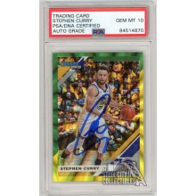 Stephen Curry 2019-20 Panini Donruss Green Yellow Laser Autograph Card #64 PSA/DNA 10