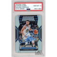 Stephen Curry 2018-19 Panini Prizm Dominance Silver Autograph Card #18- PSA/DNA 10 (Light Blue)