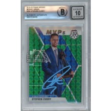 Stephen Curry 2019-20 Panini Mosaic MVP's Green Autograph Card #299 BAS 10 (Blue)
