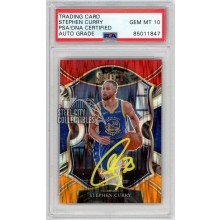 Stephen Curry 2020-21 Panini Select Red White Orange Flash Autograph Card #57 PSA/DNA 10 (Yellow)