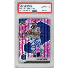 Stephen Curry 2020-21 Panini Mosaic Camo Pink Autograph Card #175 PSA/DNA 10