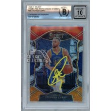 Stephen Curry 2020-21 Panini Select Red White Orange Shimmer Autograph Card #57 BAS 10 (Yellow)