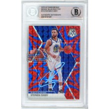 Stephen Curry 2019-20 Panini Mosaic Blue Reactive Autograph Card #70 BAS (Blue)