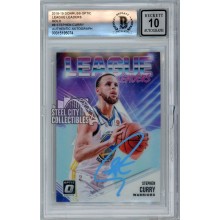 Stephen Curry 2018-19 Panini Donruss Optic League Leaders Holo Autograph Card #8 BAS 10 (Blue)