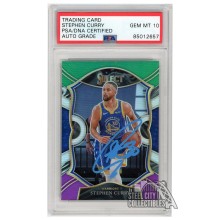 Stephen Curry 2020-21 Panini Select Concourse Green White Purple Autograph Card #57 PSA/DNA 10 (Light Blue)