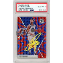 Stephen Curry 2019-20 Panini Mosaic Reactive Blue Autograph Card #70 PSA/DNA 10 (Yellow)