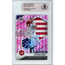 Stephen Curry 2020-21 Panini Mosaic Camo Pink Autograph Card #249 BAS (Blue)