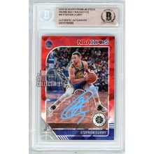 Stephen Curry 2019-20 Panini Hoops Premium Stock Red Cracked Ice Autograph Card #59 BAS (Blue)