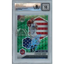 Stephen Curry 2020-21 Panini Mosaic Green Autograph Card #249 BAS 10 (Blue)