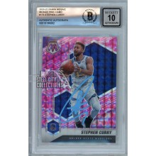 Stephen Curry 2020-21 Panini Mosaic Pink Camo Autograph Card #175 BAS 10 (Blue)