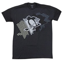 Pittsburgh Penguins Reebok NHL Black/Gray Striped Logo Crew T-Shirt