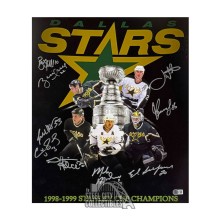 Dallas Stars 1998-99 Champs W/ 6 HOFers Autographed 16x20 Hockey Photo - BAS (Black Background)