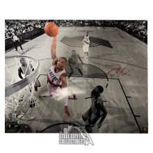 Damian Lillard Autographed Portland Trail Blazers 16x20 Photo - BAS (Red Ink Dunking)
