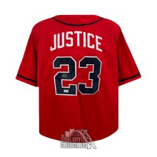 David Justice Autographed Atlanta Custom Red Baseball Jersey - BAS