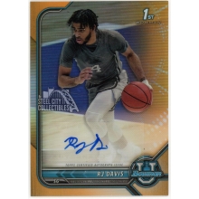 RJ Davis 2021-22 Bowman Chrome U 1st Orange Rookie Autograph Card #BCPA-ED 13/25