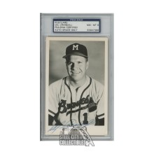 Del Crandall Autographed Milwaukee Braves Postcard - PSA/DNA 8 NM-MT