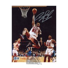 Dennis Rodman Autographed Chicago 8x10 Basketball Photo - BAS (White Jersey Dunk)