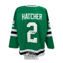 Derian Hatcher Autographed Minnesota Custom Green Hockey Jersey - BAS