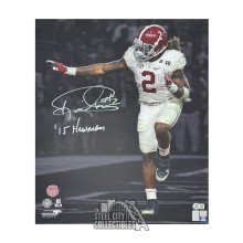 Derrick Henry 15 Heisman Autographed Alabama 16x20 Football Photo - BAS (White Ink, Dark Gray Background)
